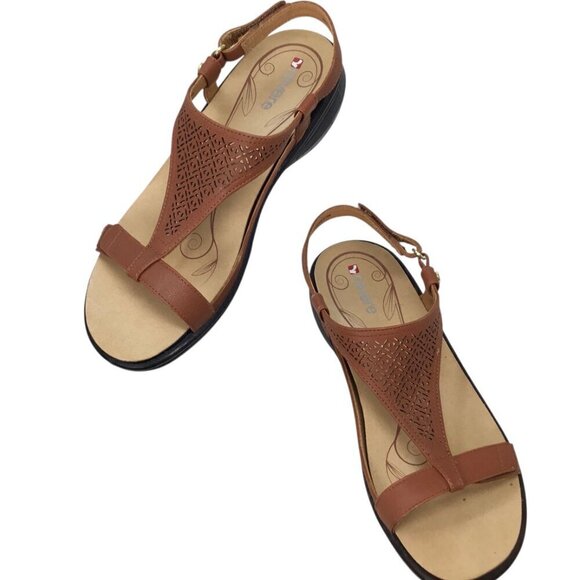 Revere Santa Fe Sandals NWOT Cognac Brown Leather Arch Support T Strap 9 / 40 - Picture 4 of 9